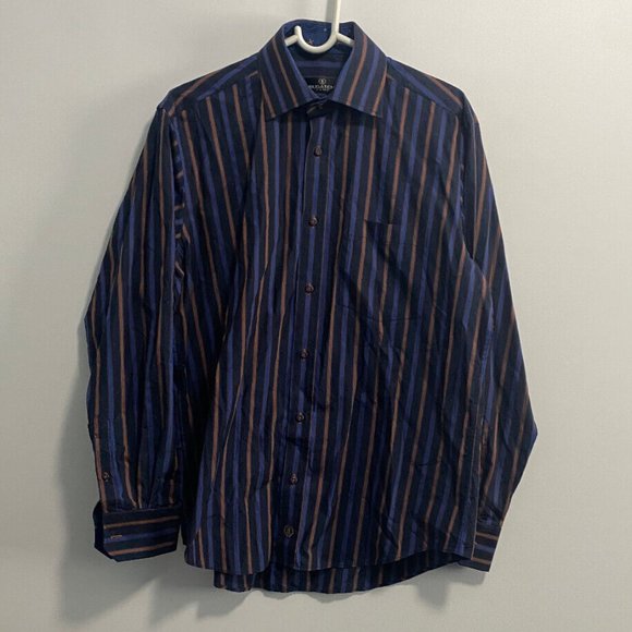 Bugatchi Uomo Dress Shirt Blue and Brown Size M‎ - Picture 1 of 7